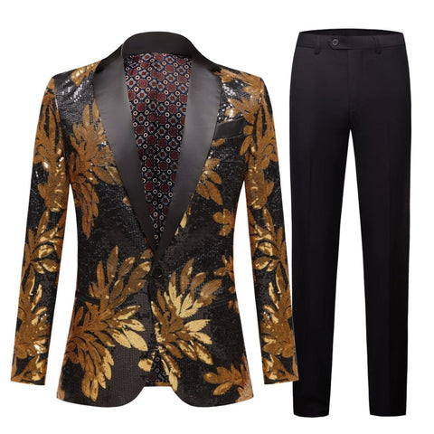The Golden Palm Sequin Slim Fit Two-Piece Suit WD Styles XS 