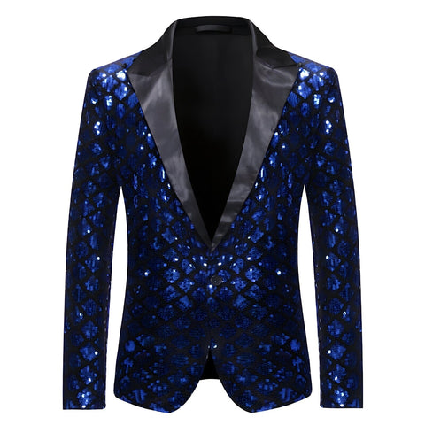 The Damond Sequin Slim Fit Blazer Suit Jacket - Cobalt WD Styles S 