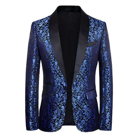 The Gentry Jacquard Slim Fit Blazer Tuxedo Jacket - Multiple Colors WD Styles Royal Blue XXS 