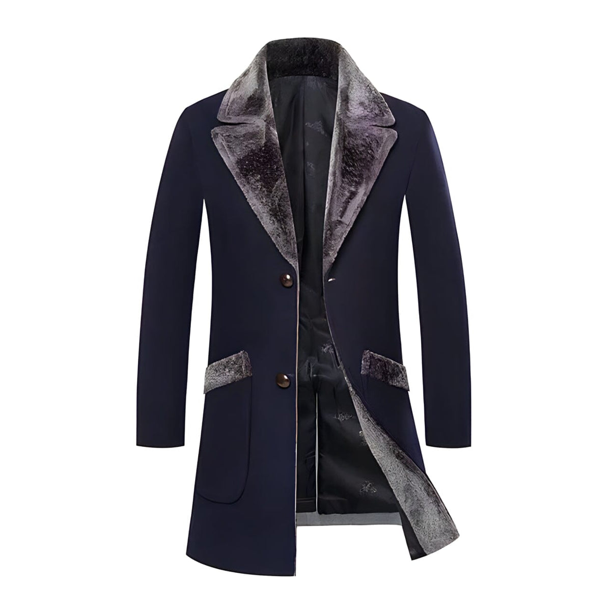 The Viktor Faux Fur Trench Coat - Navy – WD Styles