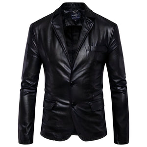 The Constantine Slim Fit Faux Leather Blazer Suit Jacket - Black Shop5798684 Store XL 