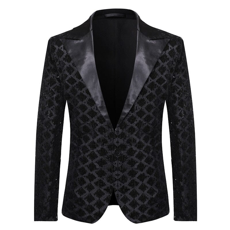 The Damond Sequin Slim Fit Blazer Suit Jacket - Jet Black WD Styles 
