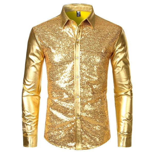 The "Ludwig" Sequin Slim Fit Shirt - Multiple Colors William // David Gold XL 