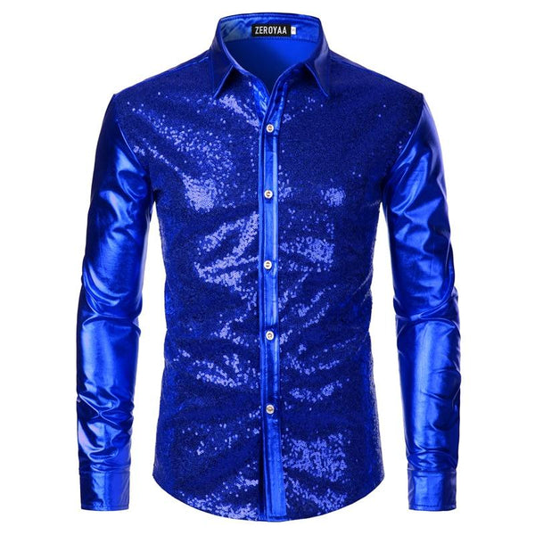 The "Ludwig" Sequin Slim Fit Shirt - Multiple Colors William // David Royal Blue M 