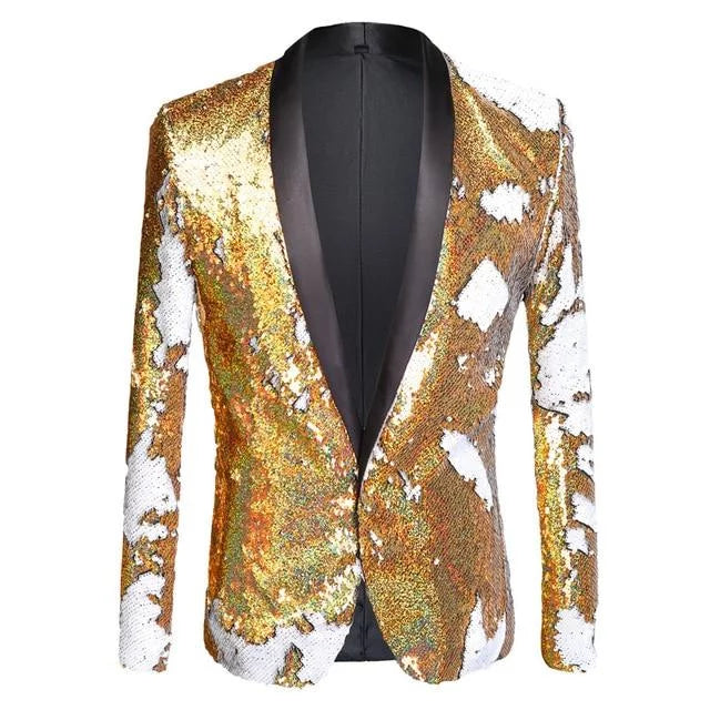 The Tristan Sequin Slim Fit Blazer Suit Jacket - Gold Shop5798684 Store XS 